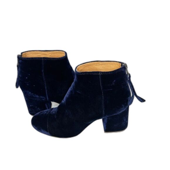 Madewell The Jillian Navy Blue Suede Leather Zip Heeled Booties Boots - Picture 4 of 8